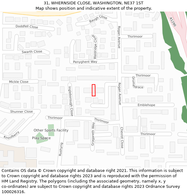 31, WHERNSIDE CLOSE, WASHINGTON, NE37 1ST: Location map and indicative extent of plot