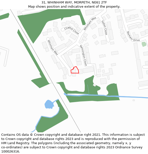 31, WHINHAM WAY, MORPETH, NE61 2TF: Location map and indicative extent of plot