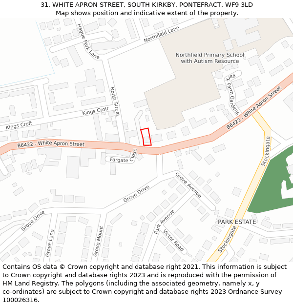 31, WHITE APRON STREET, SOUTH KIRKBY, PONTEFRACT, WF9 3LD: Location map and indicative extent of plot