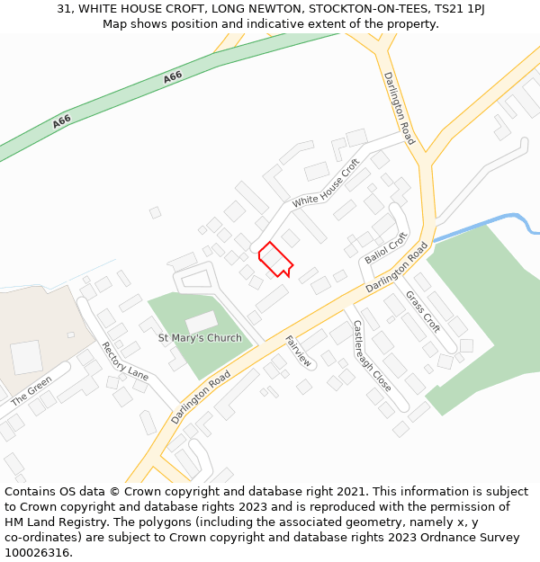 31, WHITE HOUSE CROFT, LONG NEWTON, STOCKTON-ON-TEES, TS21 1PJ: Location map and indicative extent of plot