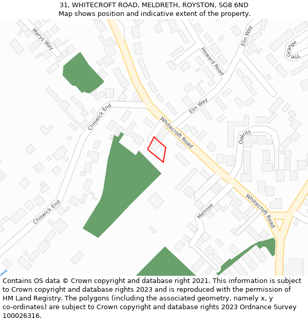 31, WHITECROFT ROAD, MELDRETH, ROYSTON, SG8 6ND: Location map and indicative extent of plot