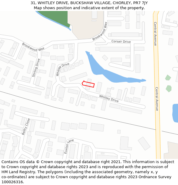 31, WHITLEY DRIVE, BUCKSHAW VILLAGE, CHORLEY, PR7 7JY: Location map and indicative extent of plot