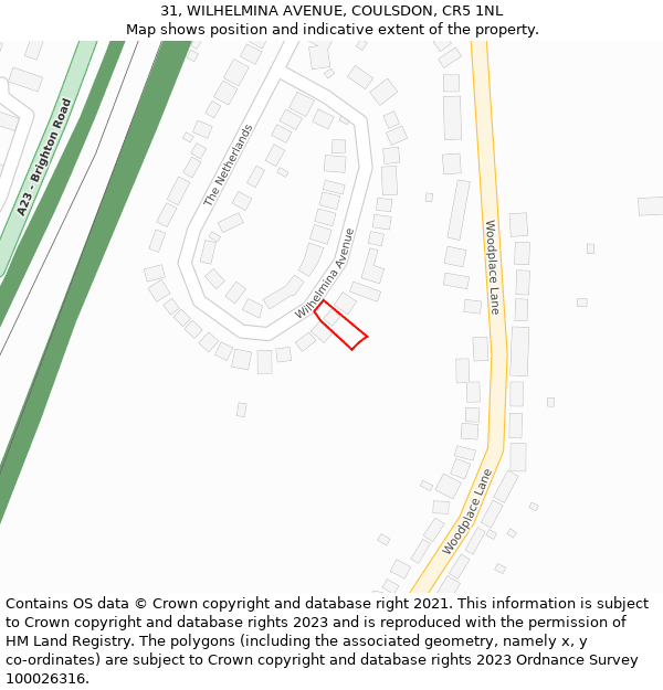 31, WILHELMINA AVENUE, COULSDON, CR5 1NL: Location map and indicative extent of plot