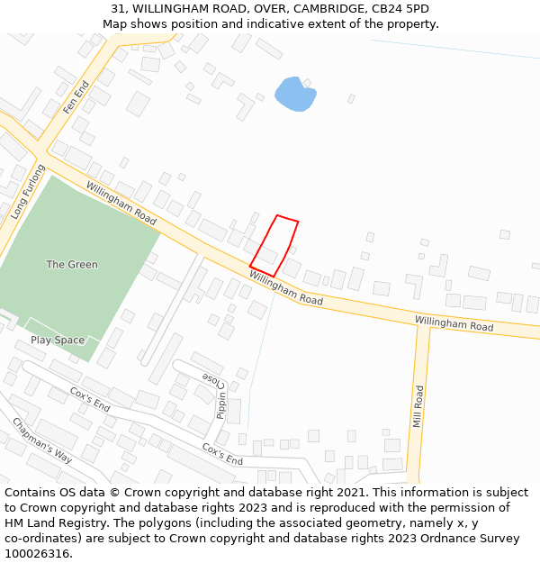 31, WILLINGHAM ROAD, OVER, CAMBRIDGE, CB24 5PD: Location map and indicative extent of plot