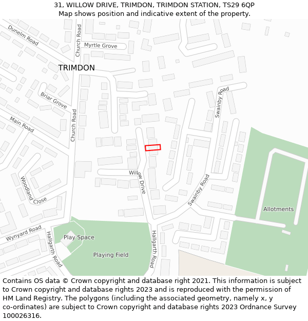 31, WILLOW DRIVE, TRIMDON, TRIMDON STATION, TS29 6QP: Location map and indicative extent of plot