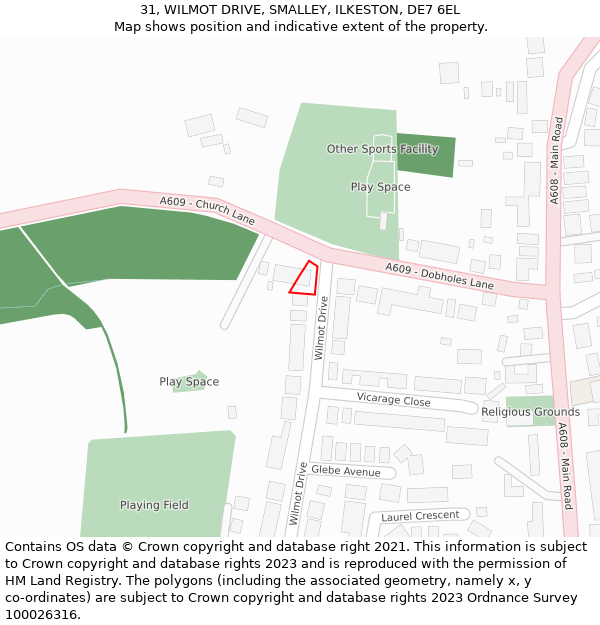 31, WILMOT DRIVE, SMALLEY, ILKESTON, DE7 6EL: Location map and indicative extent of plot