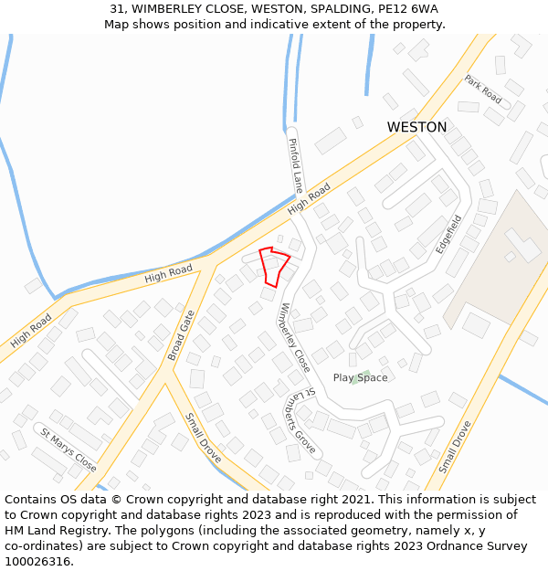 31, WIMBERLEY CLOSE, WESTON, SPALDING, PE12 6WA: Location map and indicative extent of plot