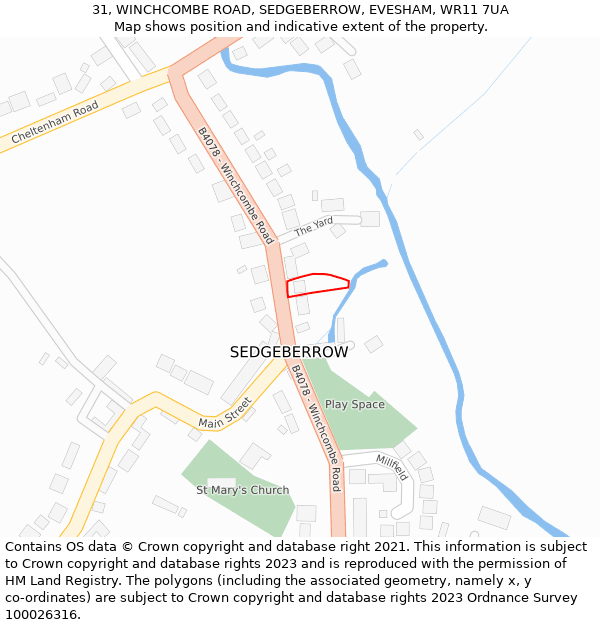 31, WINCHCOMBE ROAD, SEDGEBERROW, EVESHAM, WR11 7UA: Location map and indicative extent of plot