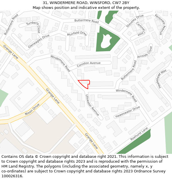 31, WINDERMERE ROAD, WINSFORD, CW7 2BY: Location map and indicative extent of plot