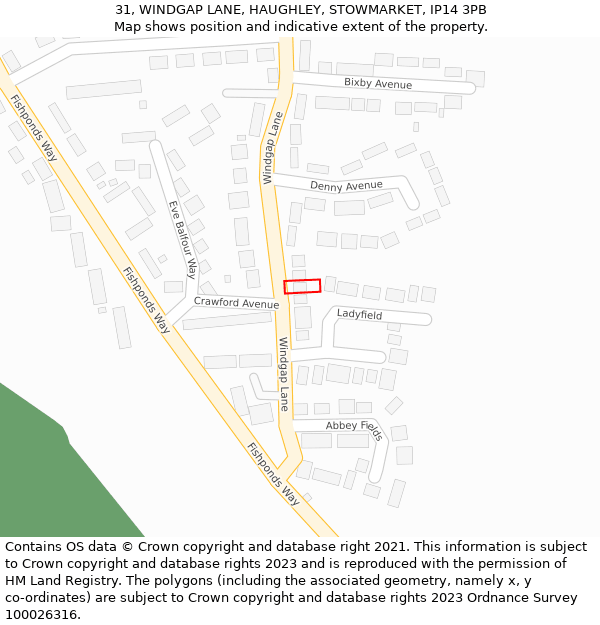 31, WINDGAP LANE, HAUGHLEY, STOWMARKET, IP14 3PB: Location map and indicative extent of plot