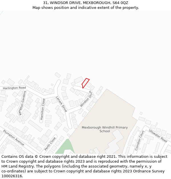 31, WINDSOR DRIVE, MEXBOROUGH, S64 0QZ: Location map and indicative extent of plot