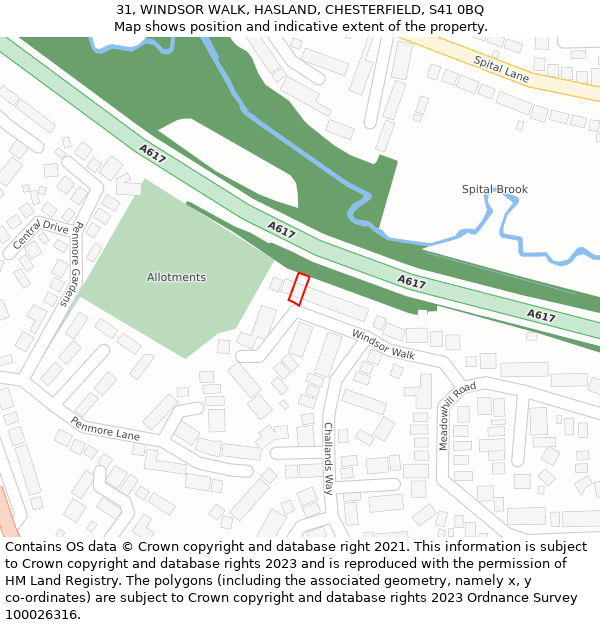 31, WINDSOR WALK, HASLAND, CHESTERFIELD, S41 0BQ: Location map and indicative extent of plot