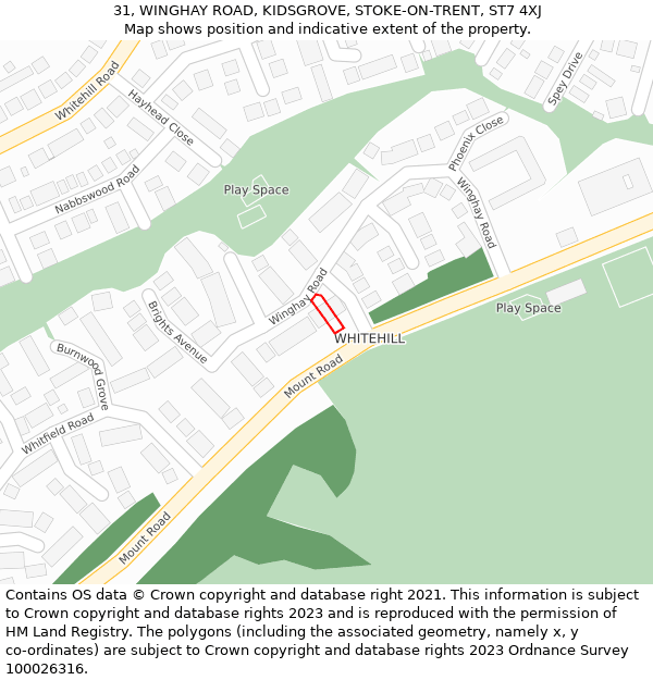 31, WINGHAY ROAD, KIDSGROVE, STOKE-ON-TRENT, ST7 4XJ: Location map and indicative extent of plot