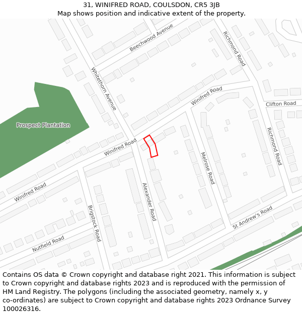 31, WINIFRED ROAD, COULSDON, CR5 3JB: Location map and indicative extent of plot