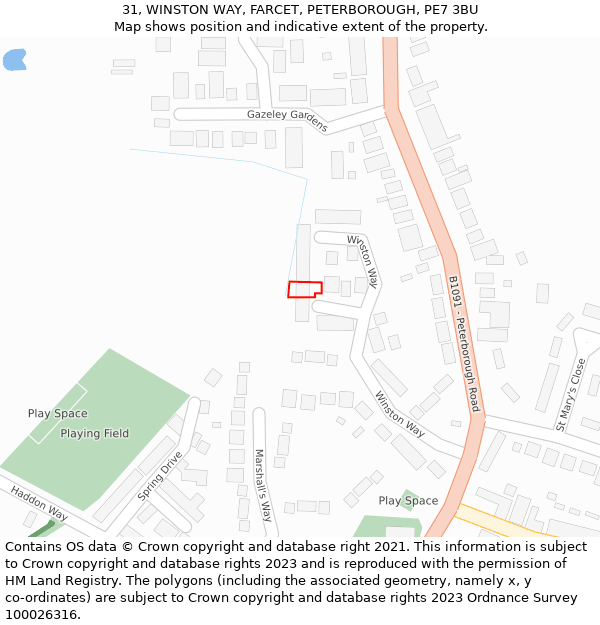 31, WINSTON WAY, FARCET, PETERBOROUGH, PE7 3BU: Location map and indicative extent of plot