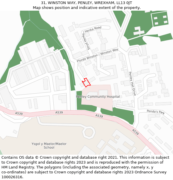 31, WINSTON WAY, PENLEY, WREXHAM, LL13 0JT: Location map and indicative extent of plot