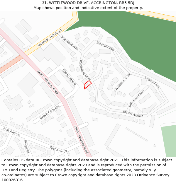 31, WITTLEWOOD DRIVE, ACCRINGTON, BB5 5DJ: Location map and indicative extent of plot