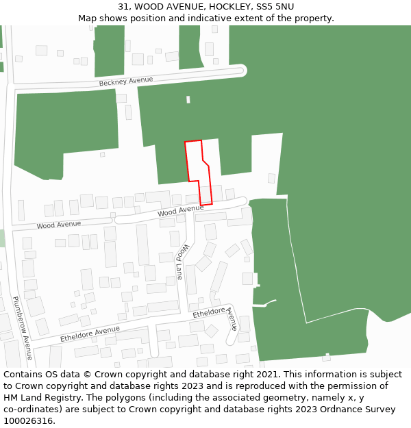 31, WOOD AVENUE, HOCKLEY, SS5 5NU: Location map and indicative extent of plot
