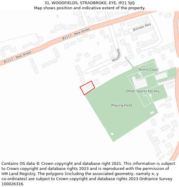 31, WOODFIELDS, STRADBROKE, EYE, IP21 5JQ: Location map and indicative extent of plot