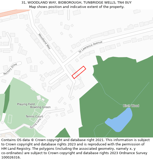 31, WOODLAND WAY, BIDBOROUGH, TUNBRIDGE WELLS, TN4 0UY: Location map and indicative extent of plot