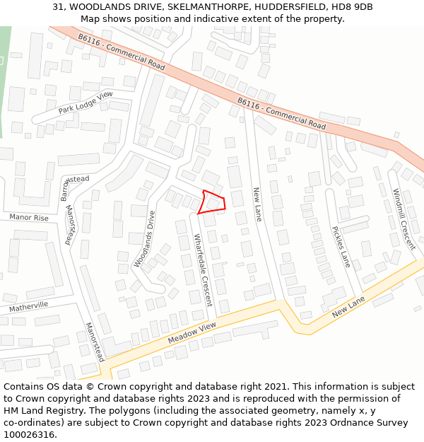 31, WOODLANDS DRIVE, SKELMANTHORPE, HUDDERSFIELD, HD8 9DB: Location map and indicative extent of plot