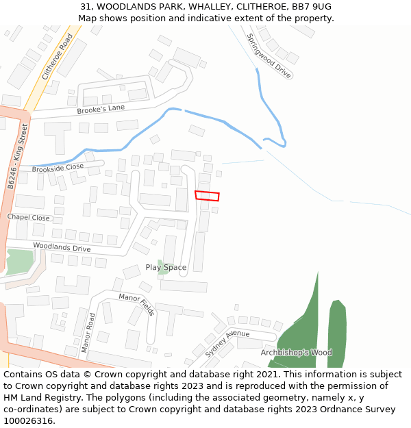 31, WOODLANDS PARK, WHALLEY, CLITHEROE, BB7 9UG: Location map and indicative extent of plot
