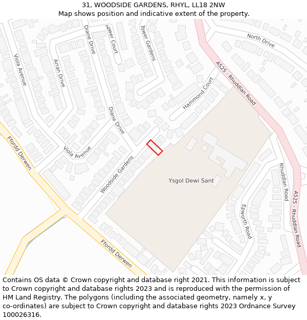 31, WOODSIDE GARDENS, RHYL, LL18 2NW: Location map and indicative extent of plot