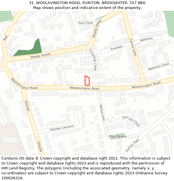 31, WOOLAVINGTON ROAD, PURITON, BRIDGWATER, TA7 8BG: Location map and indicative extent of plot