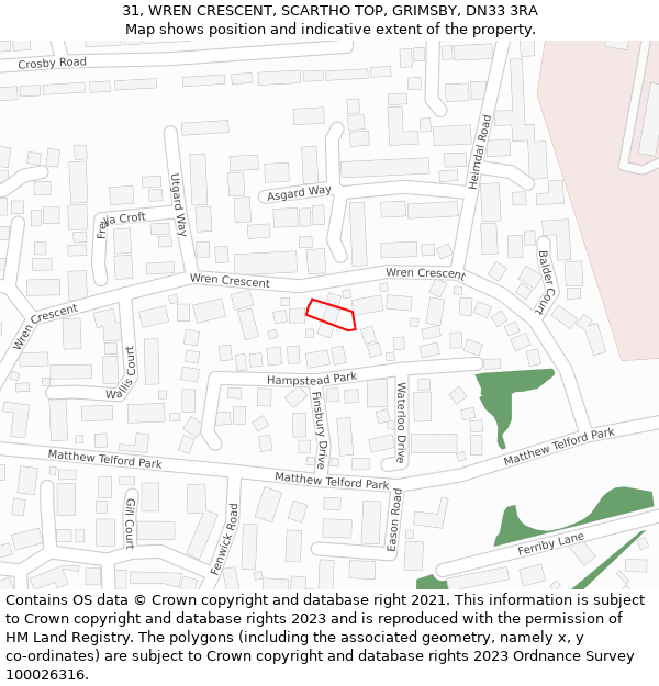 31, WREN CRESCENT, SCARTHO TOP, GRIMSBY, DN33 3RA: Location map and indicative extent of plot