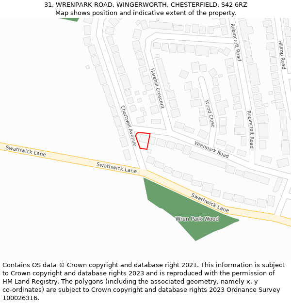 31, WRENPARK ROAD, WINGERWORTH, CHESTERFIELD, S42 6RZ: Location map and indicative extent of plot