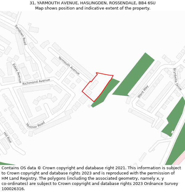 31, YARMOUTH AVENUE, HASLINGDEN, ROSSENDALE, BB4 6SU: Location map and indicative extent of plot