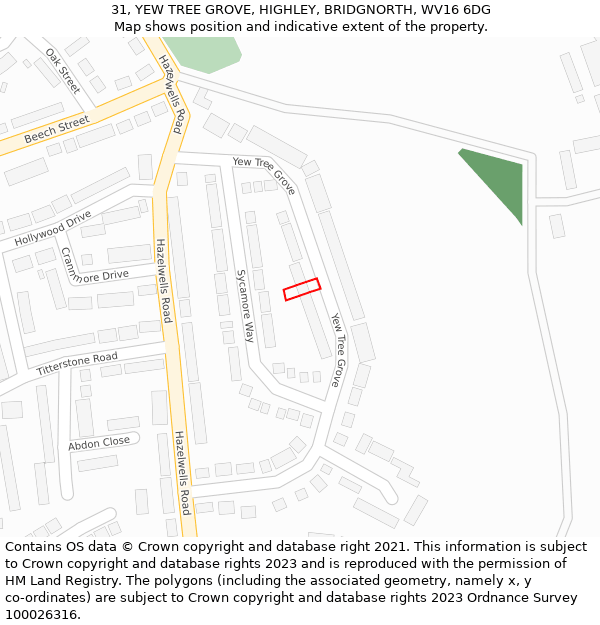 31, YEW TREE GROVE, HIGHLEY, BRIDGNORTH, WV16 6DG: Location map and indicative extent of plot