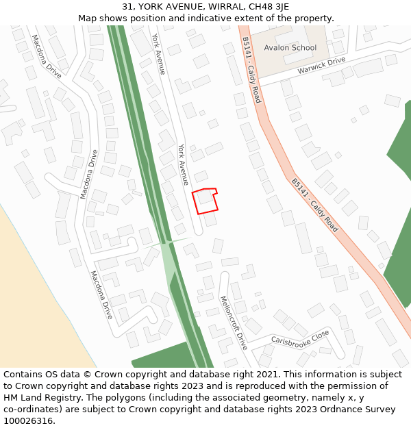 31, YORK AVENUE, WIRRAL, CH48 3JE: Location map and indicative extent of plot