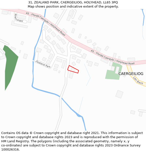 31, ZEALAND PARK, CAERGEILIOG, HOLYHEAD, LL65 3PQ: Location map and indicative extent of plot