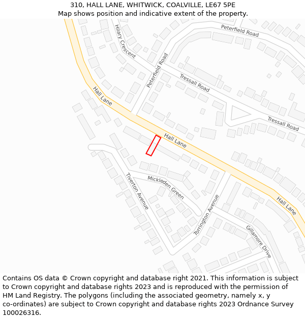 310, HALL LANE, WHITWICK, COALVILLE, LE67 5PE: Location map and indicative extent of plot