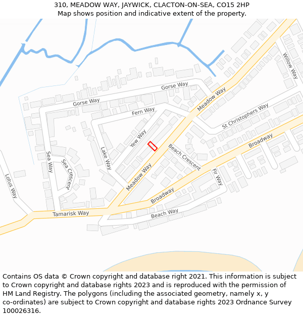 310, MEADOW WAY, JAYWICK, CLACTON-ON-SEA, CO15 2HP: Location map and indicative extent of plot