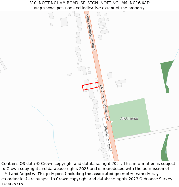 310, NOTTINGHAM ROAD, SELSTON, NOTTINGHAM, NG16 6AD: Location map and indicative extent of plot