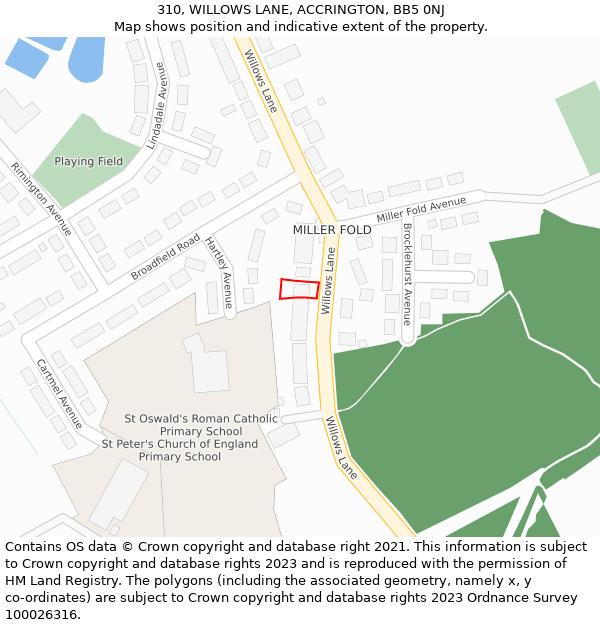 310, WILLOWS LANE, ACCRINGTON, BB5 0NJ: Location map and indicative extent of plot