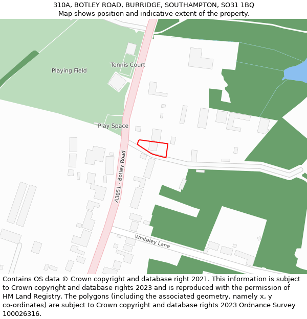 310A, BOTLEY ROAD, BURRIDGE, SOUTHAMPTON, SO31 1BQ: Location map and indicative extent of plot