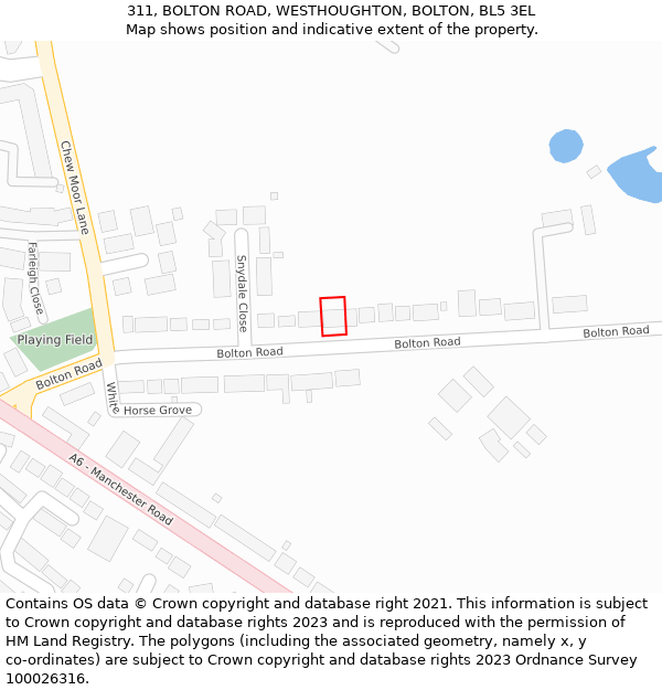 311, BOLTON ROAD, WESTHOUGHTON, BOLTON, BL5 3EL: Location map and indicative extent of plot