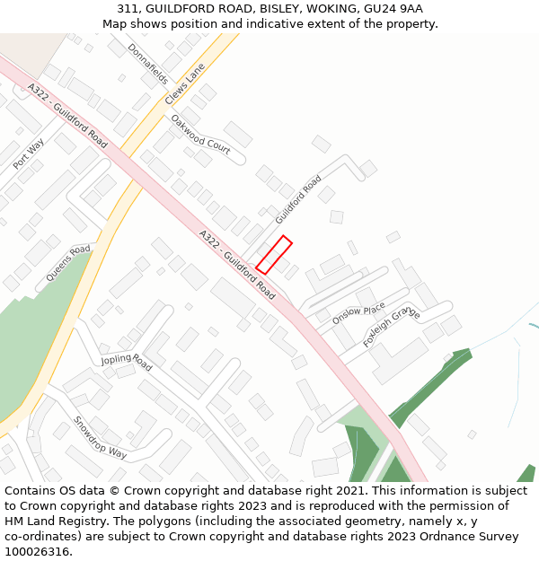 311, GUILDFORD ROAD, BISLEY, WOKING, GU24 9AA: Location map and indicative extent of plot