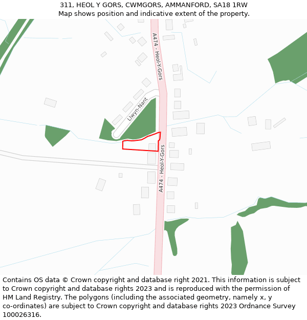 311, HEOL Y GORS, CWMGORS, AMMANFORD, SA18 1RW: Location map and indicative extent of plot