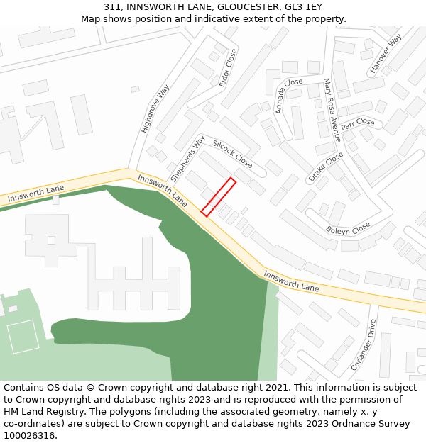 311, INNSWORTH LANE, GLOUCESTER, GL3 1EY: Location map and indicative extent of plot