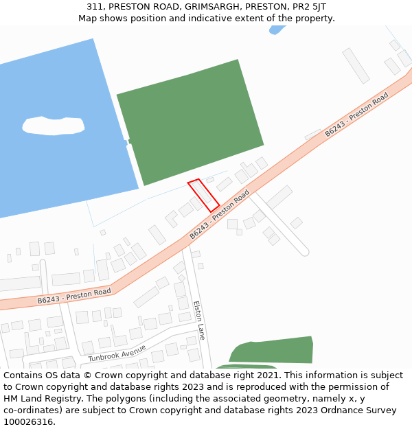 311, PRESTON ROAD, GRIMSARGH, PRESTON, PR2 5JT: Location map and indicative extent of plot