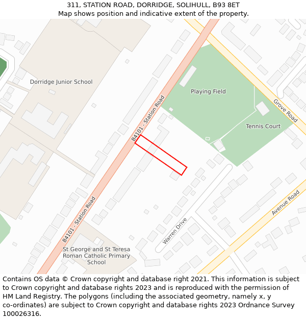 311, STATION ROAD, DORRIDGE, SOLIHULL, B93 8ET: Location map and indicative extent of plot