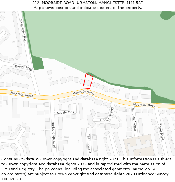 312, MOORSIDE ROAD, URMSTON, MANCHESTER, M41 5SF: Location map and indicative extent of plot