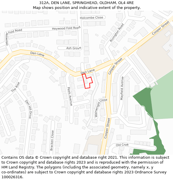 312A, DEN LANE, SPRINGHEAD, OLDHAM, OL4 4RE: Location map and indicative extent of plot