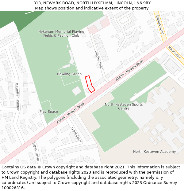 313, NEWARK ROAD, NORTH HYKEHAM, LINCOLN, LN6 9RY: Location map and indicative extent of plot
