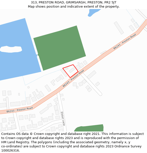 313, PRESTON ROAD, GRIMSARGH, PRESTON, PR2 5JT: Location map and indicative extent of plot