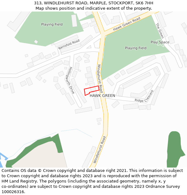 313, WINDLEHURST ROAD, MARPLE, STOCKPORT, SK6 7HH: Location map and indicative extent of plot